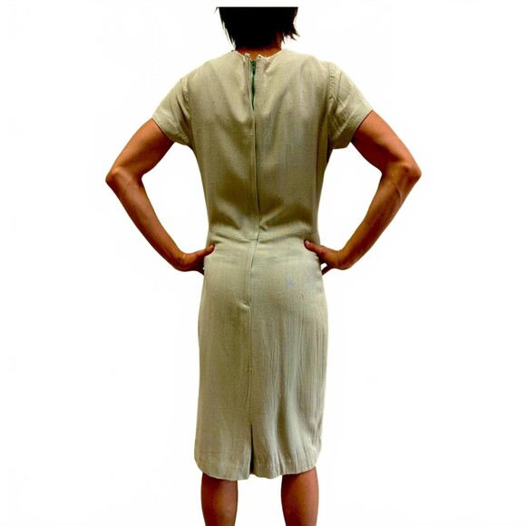 1940s Vintage Green Handmade Cotton Blend Cocktail Dress - Picture 2 of 6